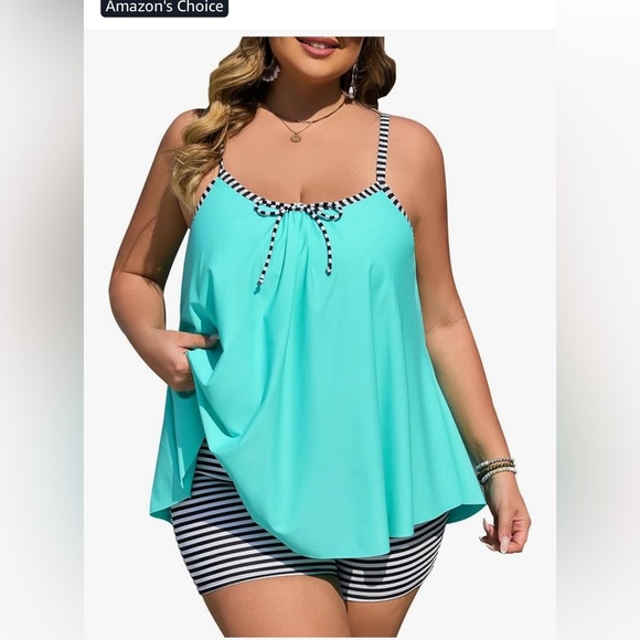 Elegant Aqua extra supportive Tankini 
4 XL Striped Bottoms Bikini - Picture 2 of 5